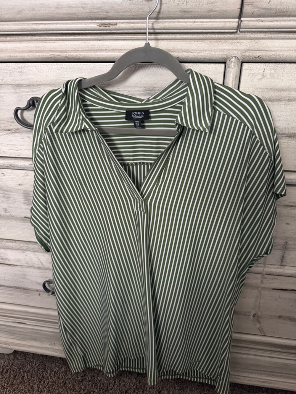 Green and White Striped Button-Front Blouse